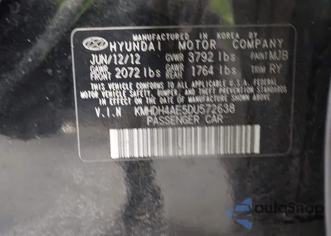 2013 Hyundai Elantra Limited z USA, uszkodzony, nr VIN KMHDH4AE5DU572638